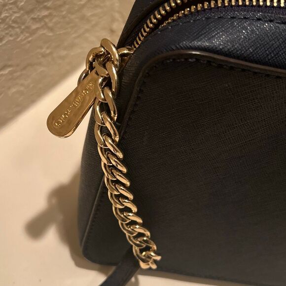 Michael Kors Jet Set Crossbody Bag Blue Saffiano Leather Classic Chain Accent - Picture 4 of 12